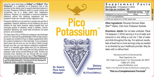 Pico Potassium - Soluzione di potassio | Potassio liquido pico-ionico della Dr. Dean - 480ml
