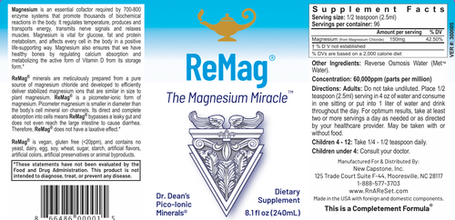 ReMag - The Magnesium Miracle | Magnesio liquido pico-ionico della Dr. Dean - 240ml